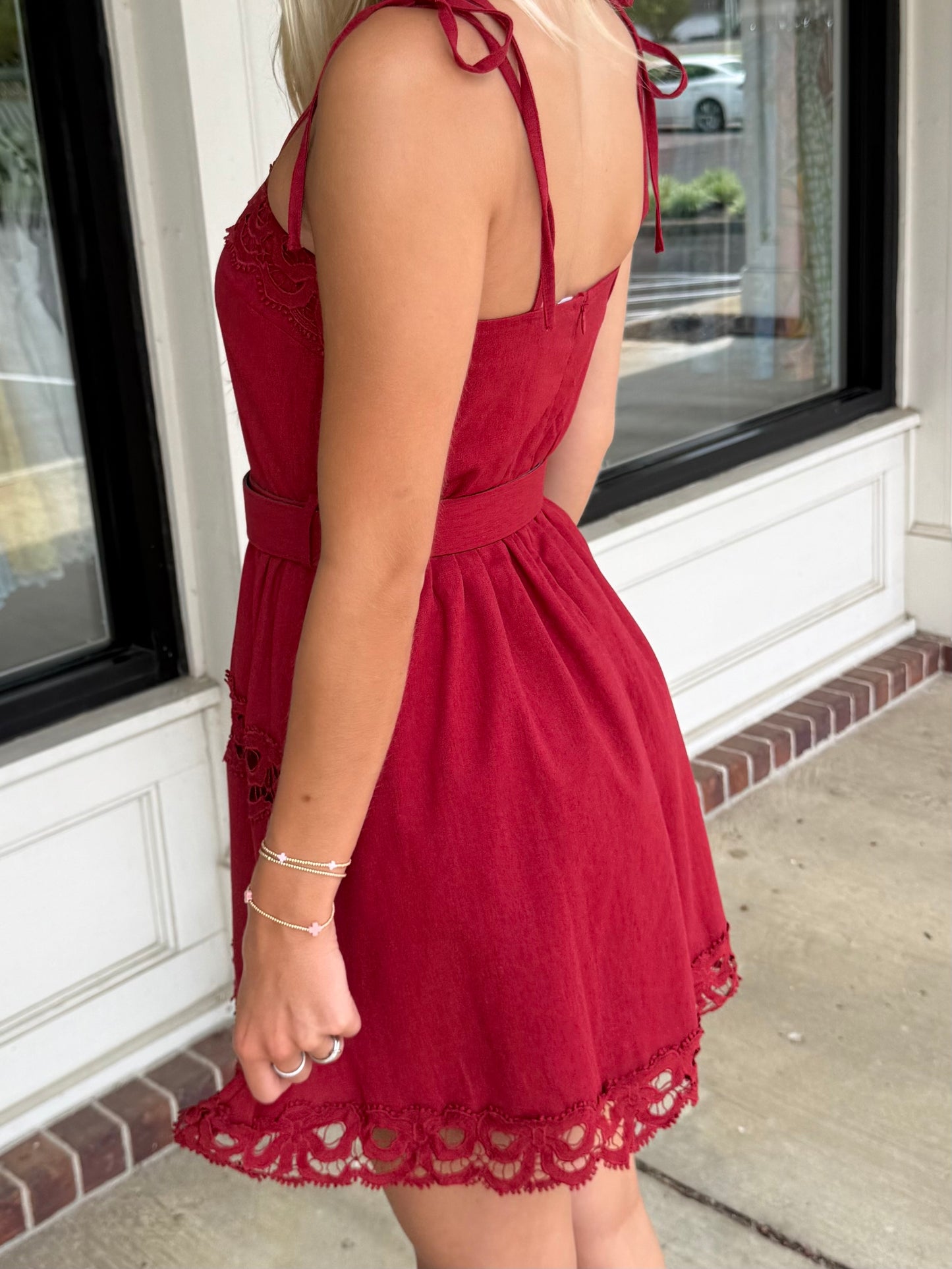 Burgundy Bow Lace Trim Mini