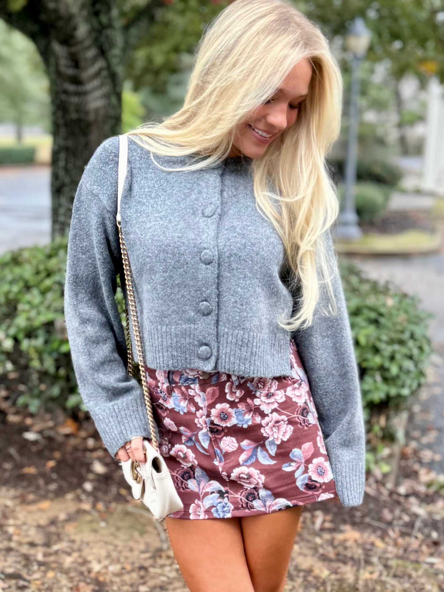 Autumn Floral Denim Mini Skirt