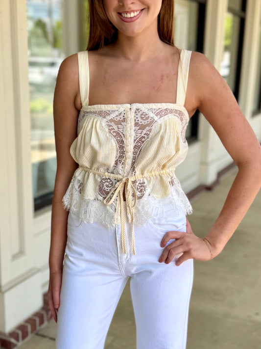 Yellow Stripe Lace Detail Cami