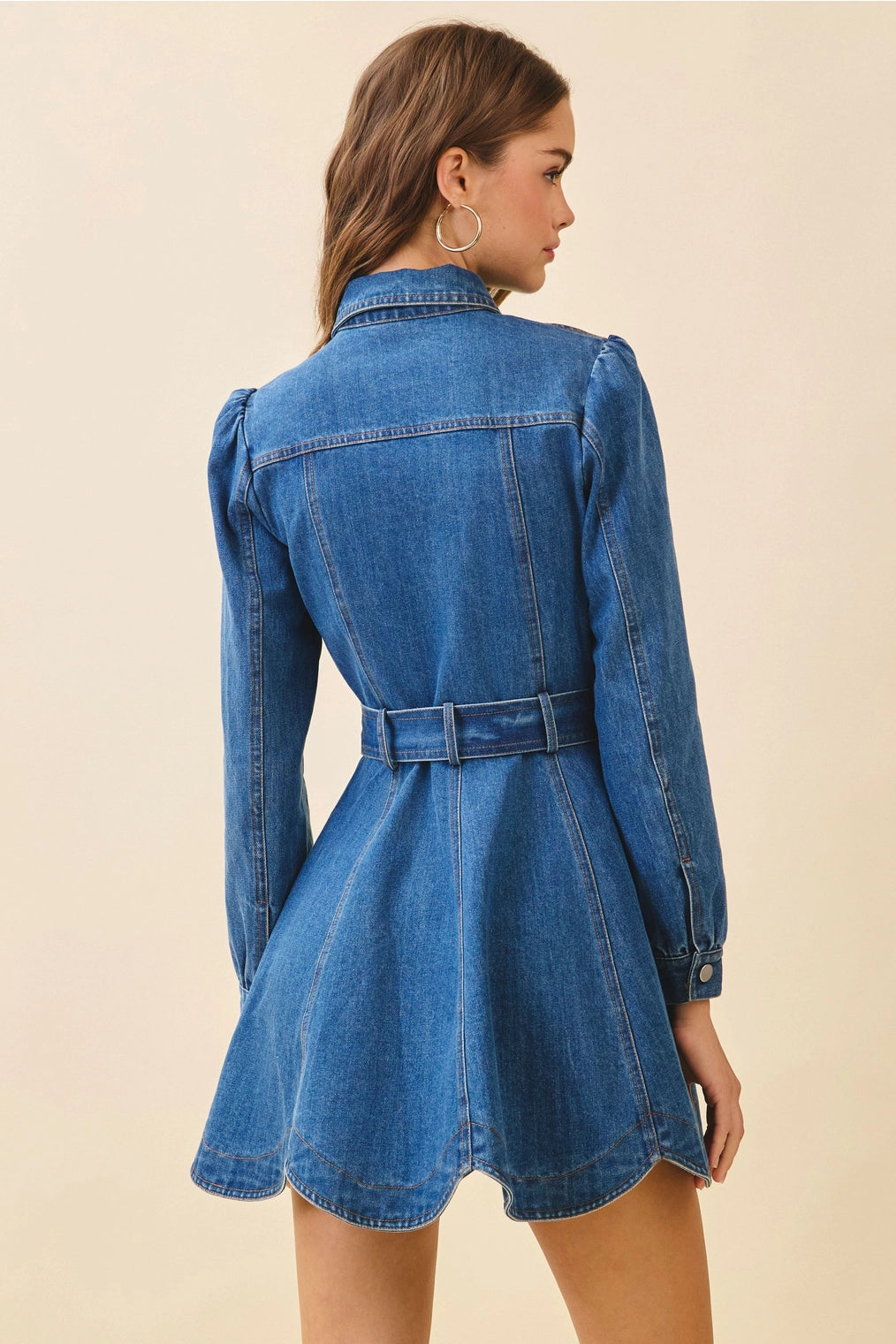 Denim Snap Button Flare Dress