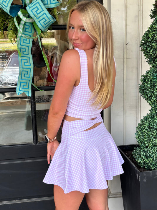 Pink Gingham Lace Trim Skort