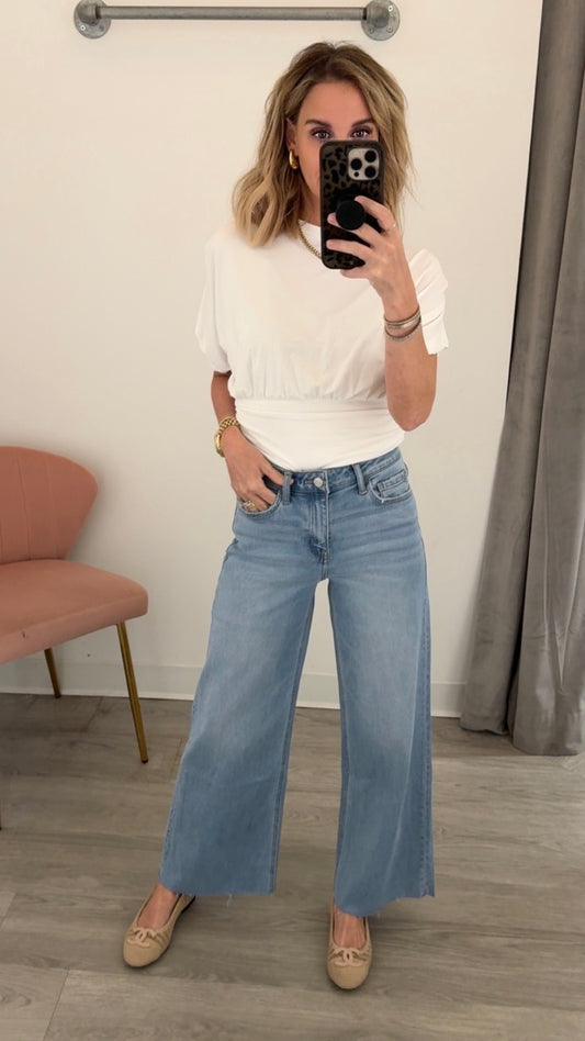 High Rise Wide Frayed Jean