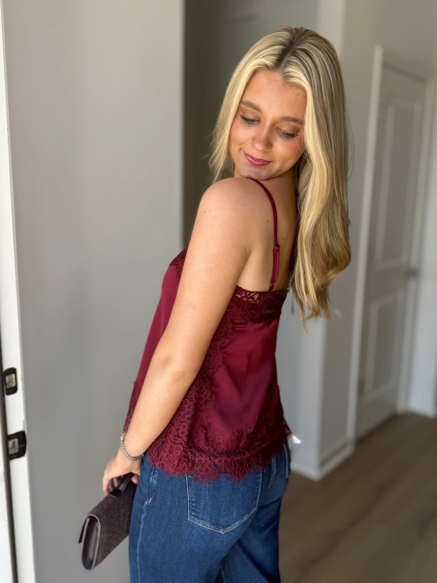 Burgundy Satin Lace Top