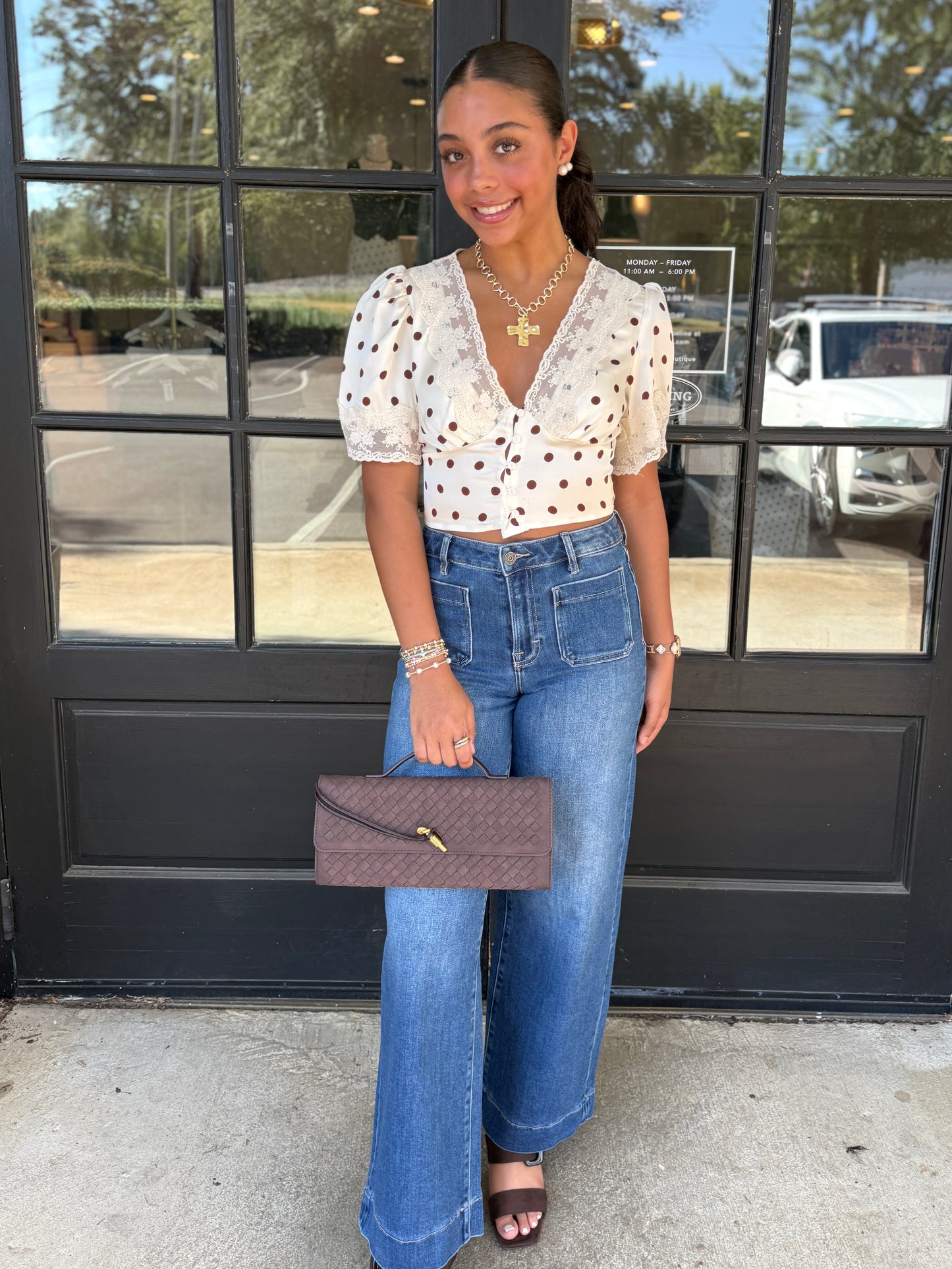 Champagne Polka Dot Lace Top