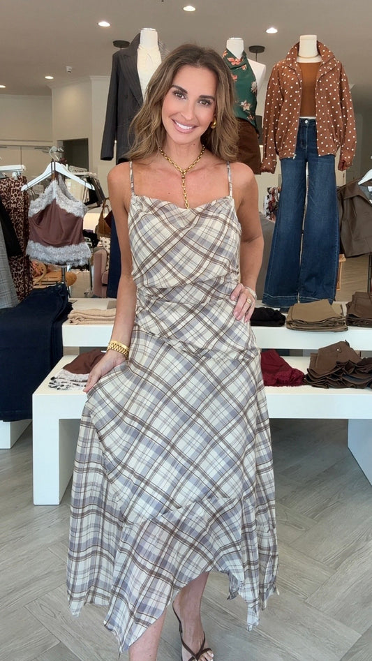 Grey Plaid Asym. Dress