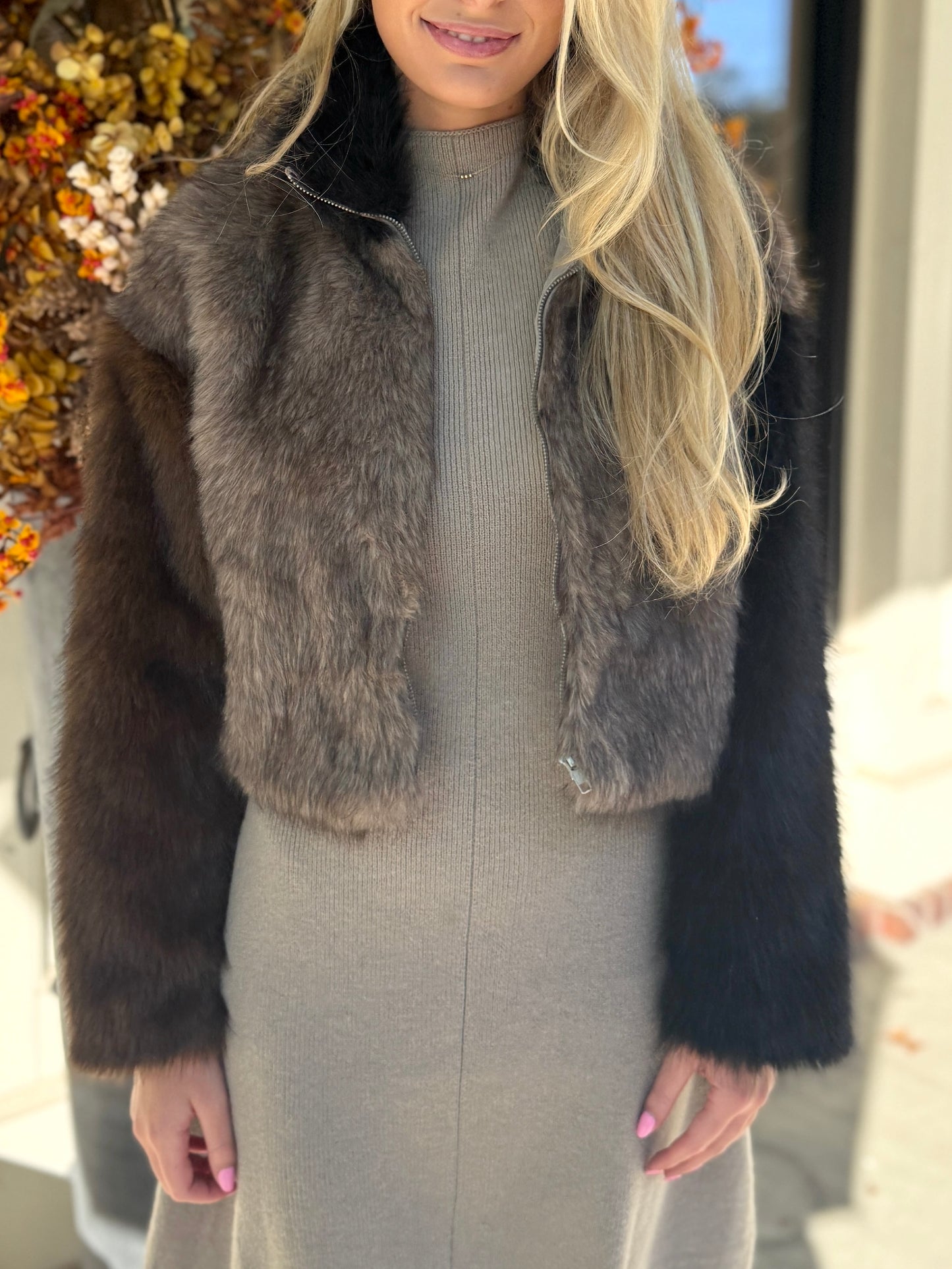 Midnight Mocha Crop Fur Jacket