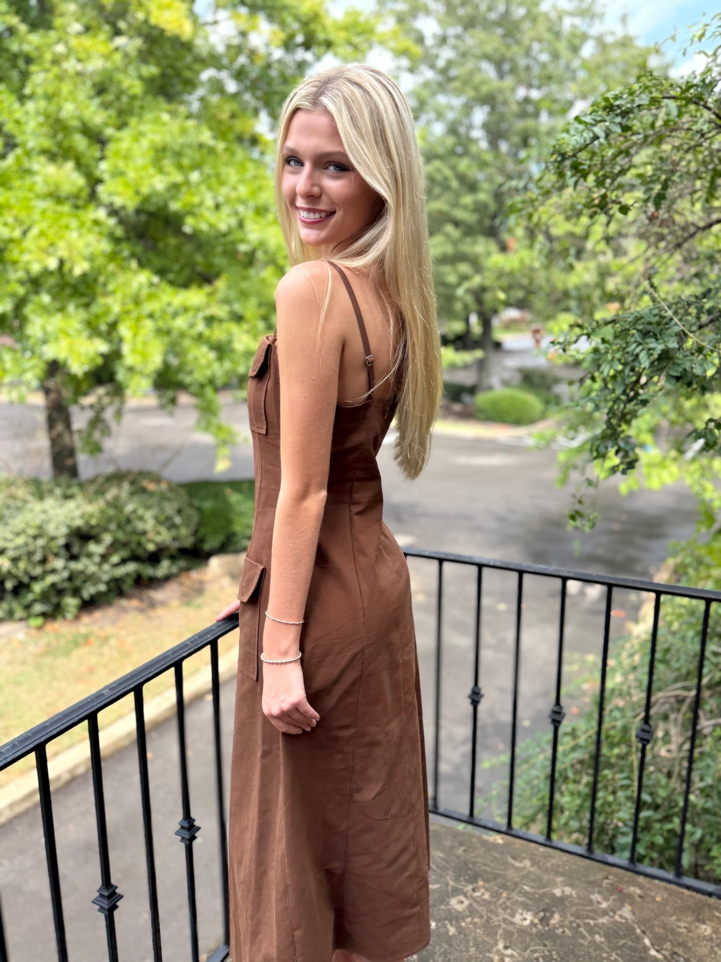 Mocha Button Utility Dress