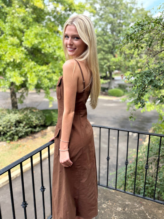 Mocha Button Utility Dress