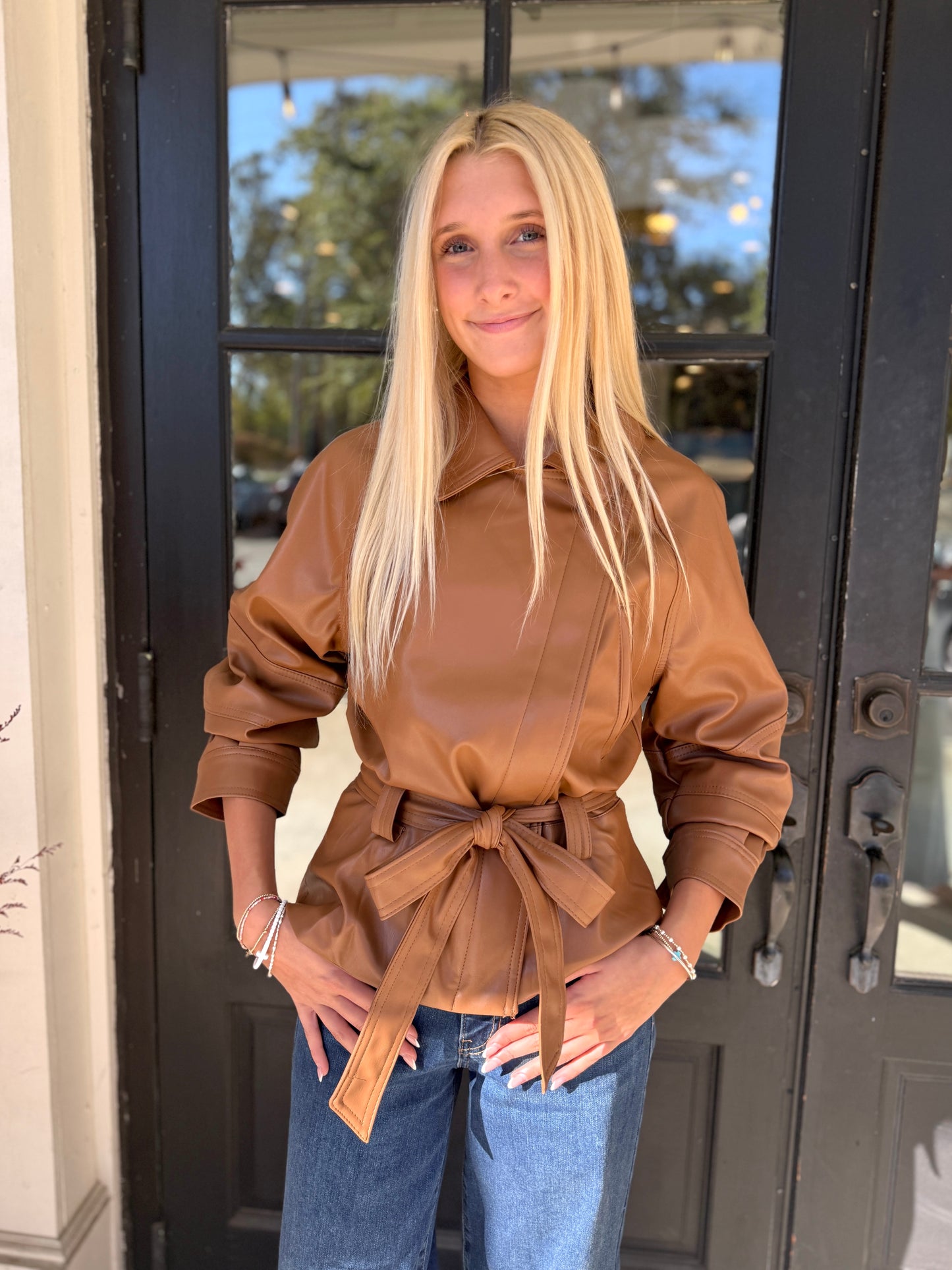 Leather Tie Coat (2 colors)