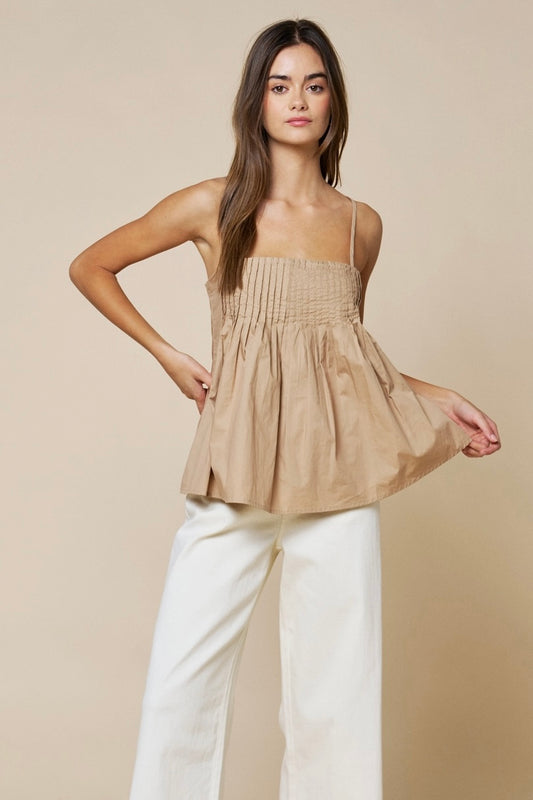 Lt. Taupe Pleat Flowy Tank