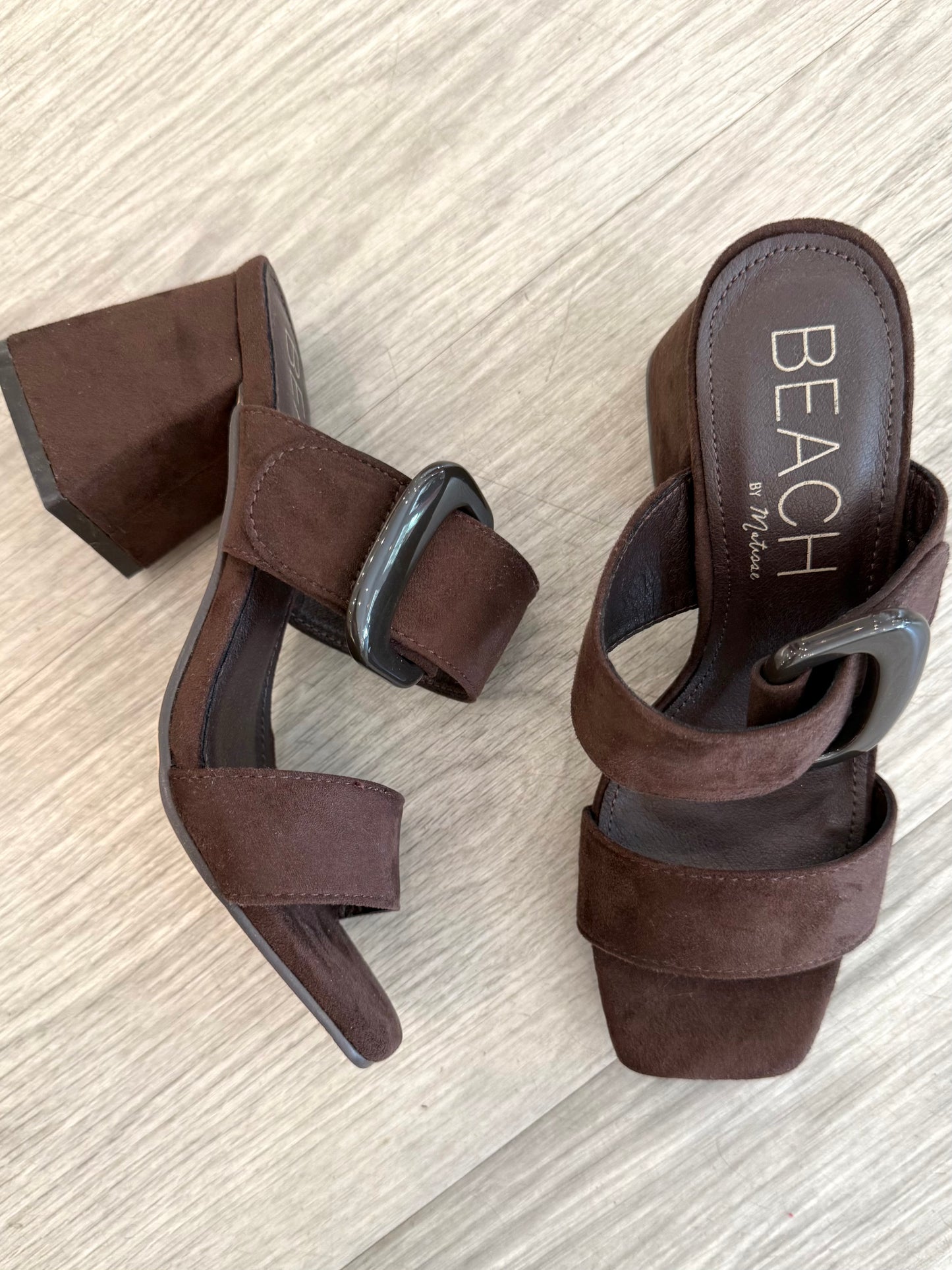 Brown Suede Buckle Block Heel