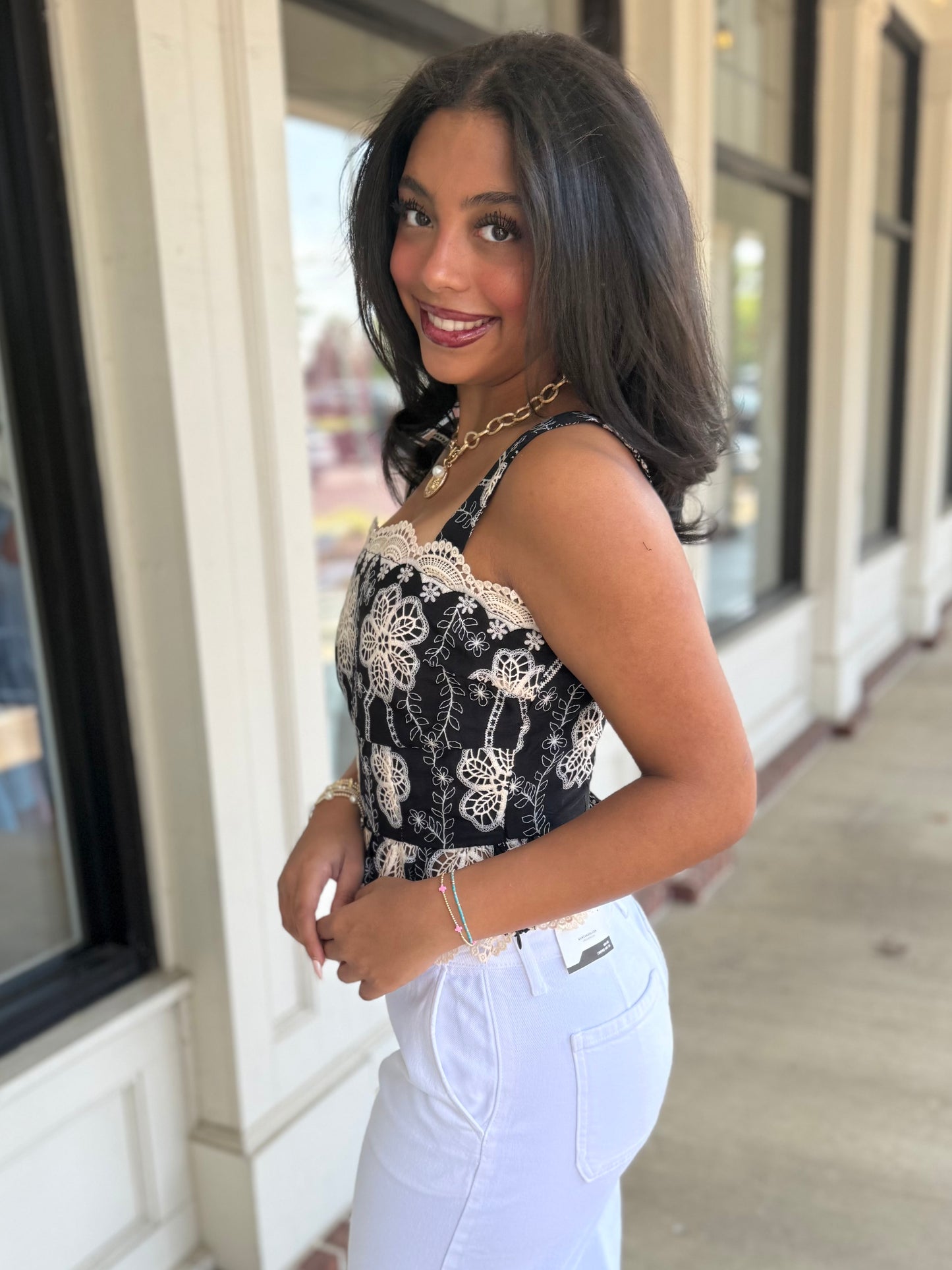 Black/Ivory Floral Lace Top