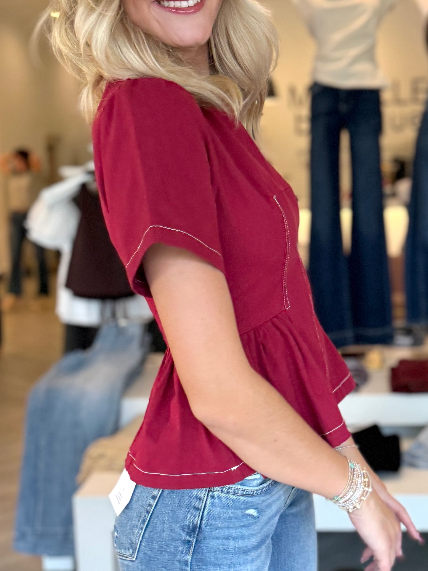 Maroon Peplum Stitch Top