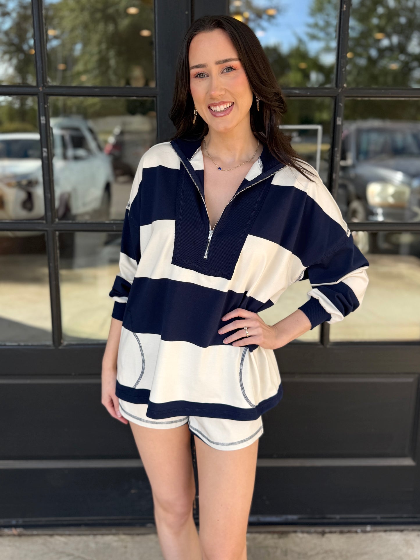 Wide Stripe Half Zip