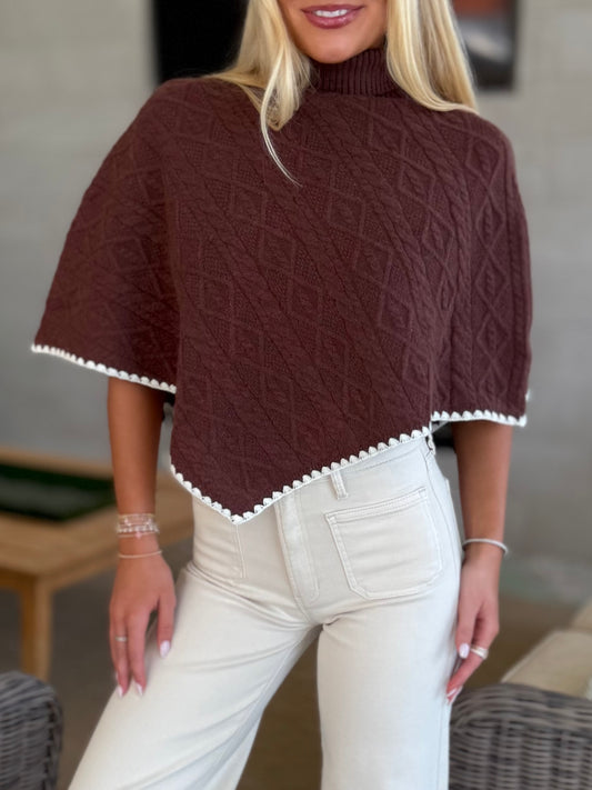 Brown Fold Over Turtleneck Poncho