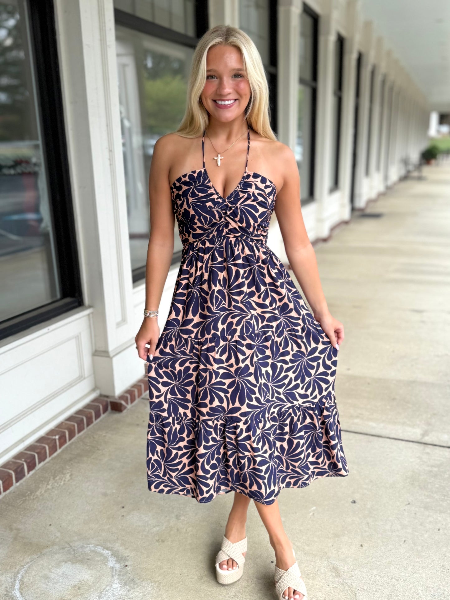 Navy/Clay Geometric Tiered Midi