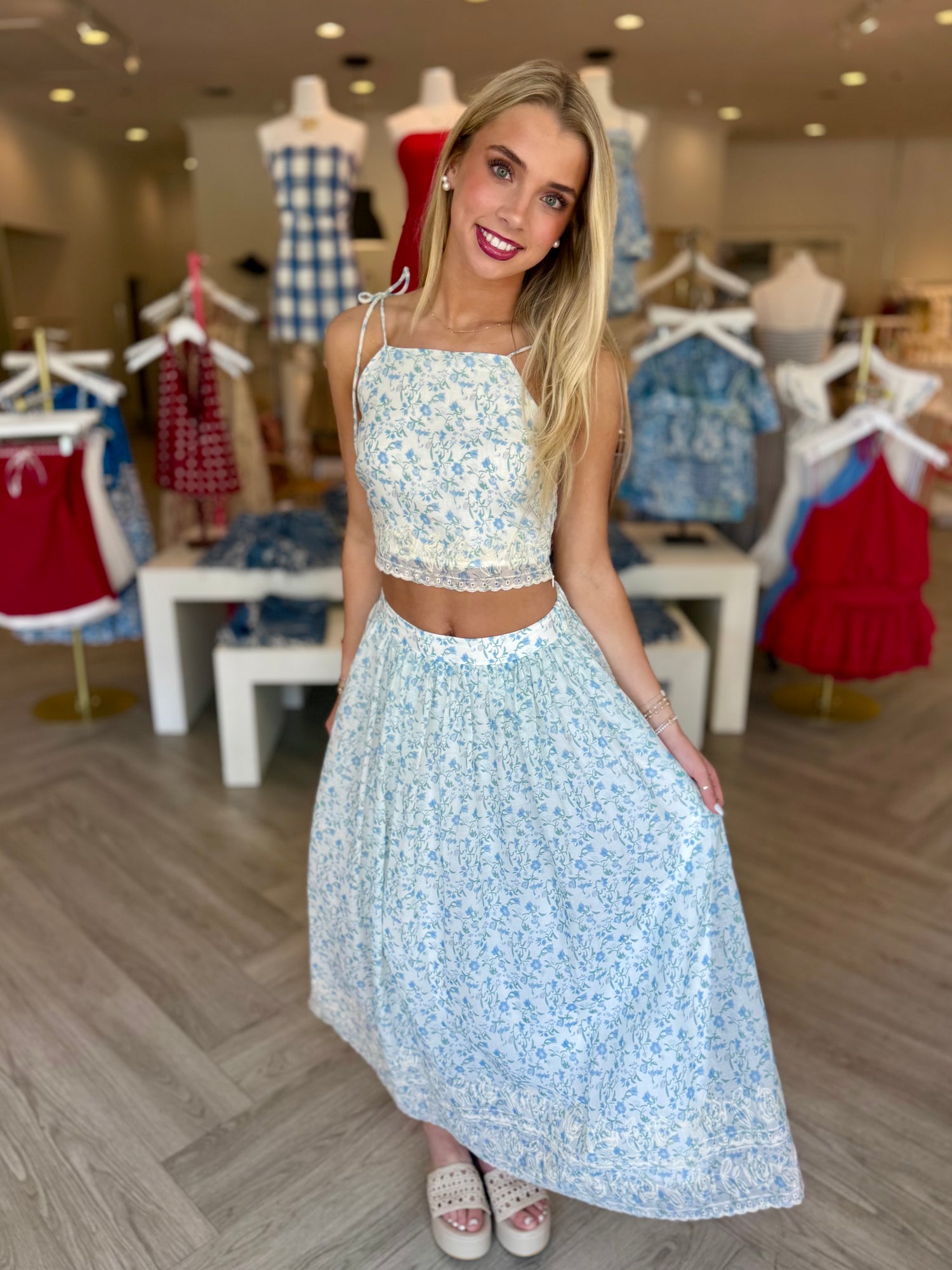 Blue Ditsy Floral Skirt