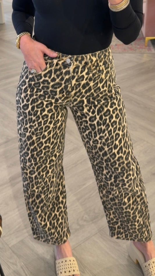 Leopard Print Barrel Jean