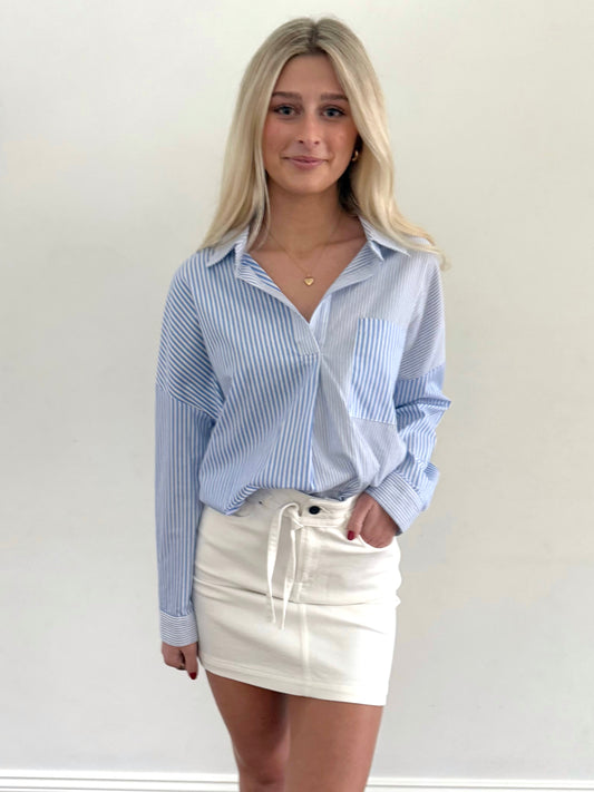 Blue Multi Stripe V-Neck Shirt