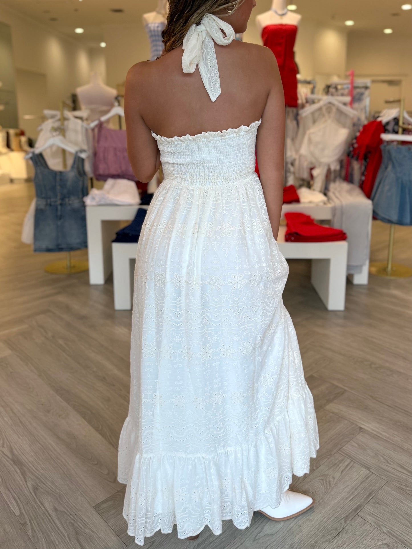White Yorku Halter Tie Maxi