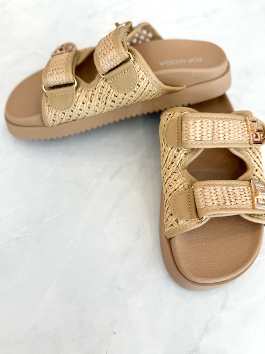 Beige Raffia Double Strap Sandal