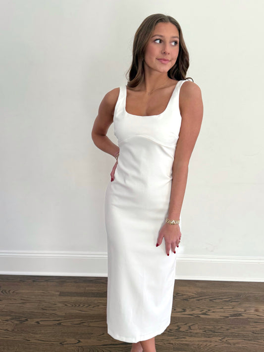 White Back Slit Fitted Dress