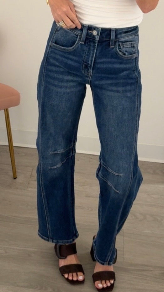 Dark Wash Barrel Stitch Jean