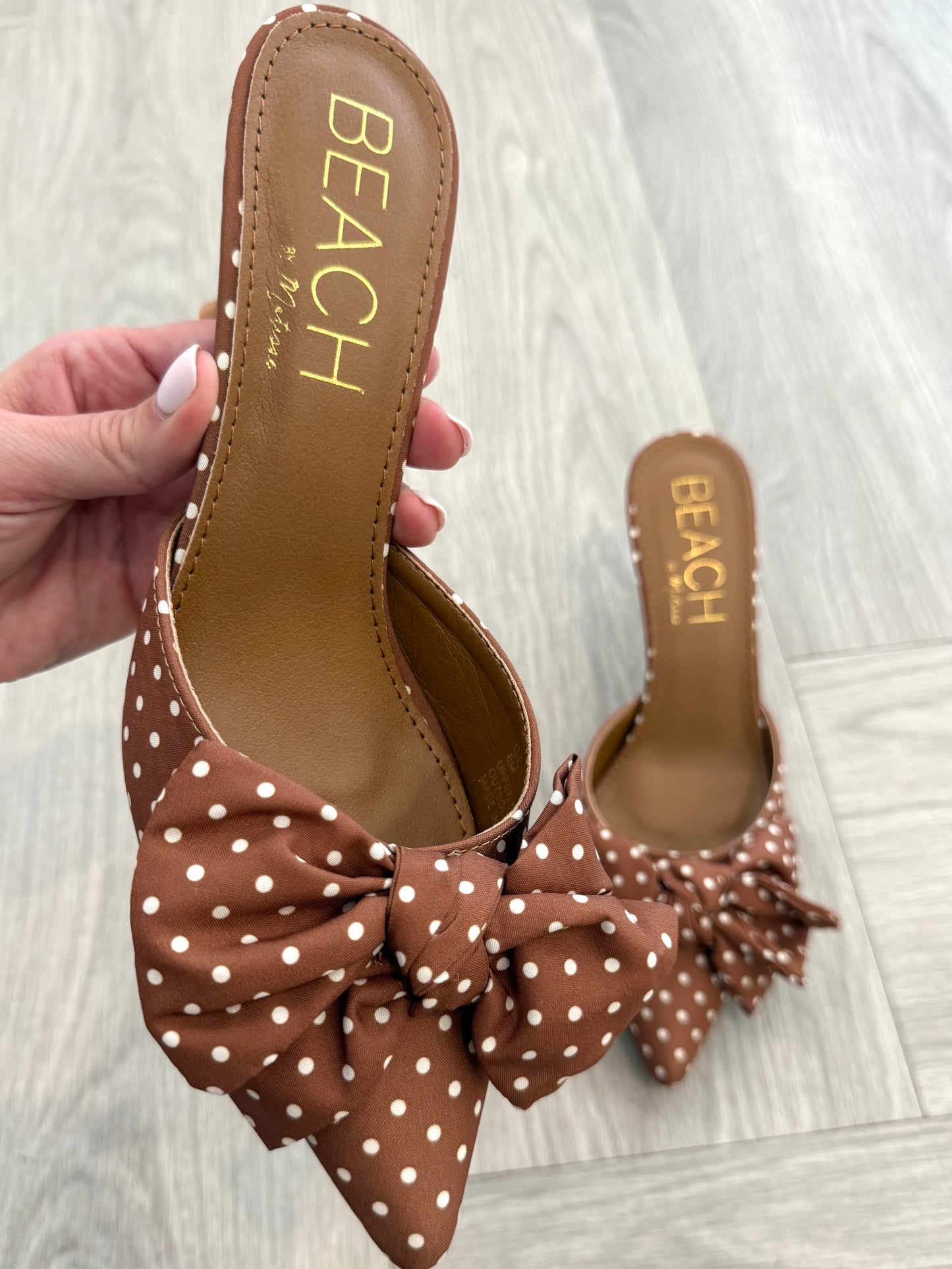 Brown Polka Dot Kitten Heel
