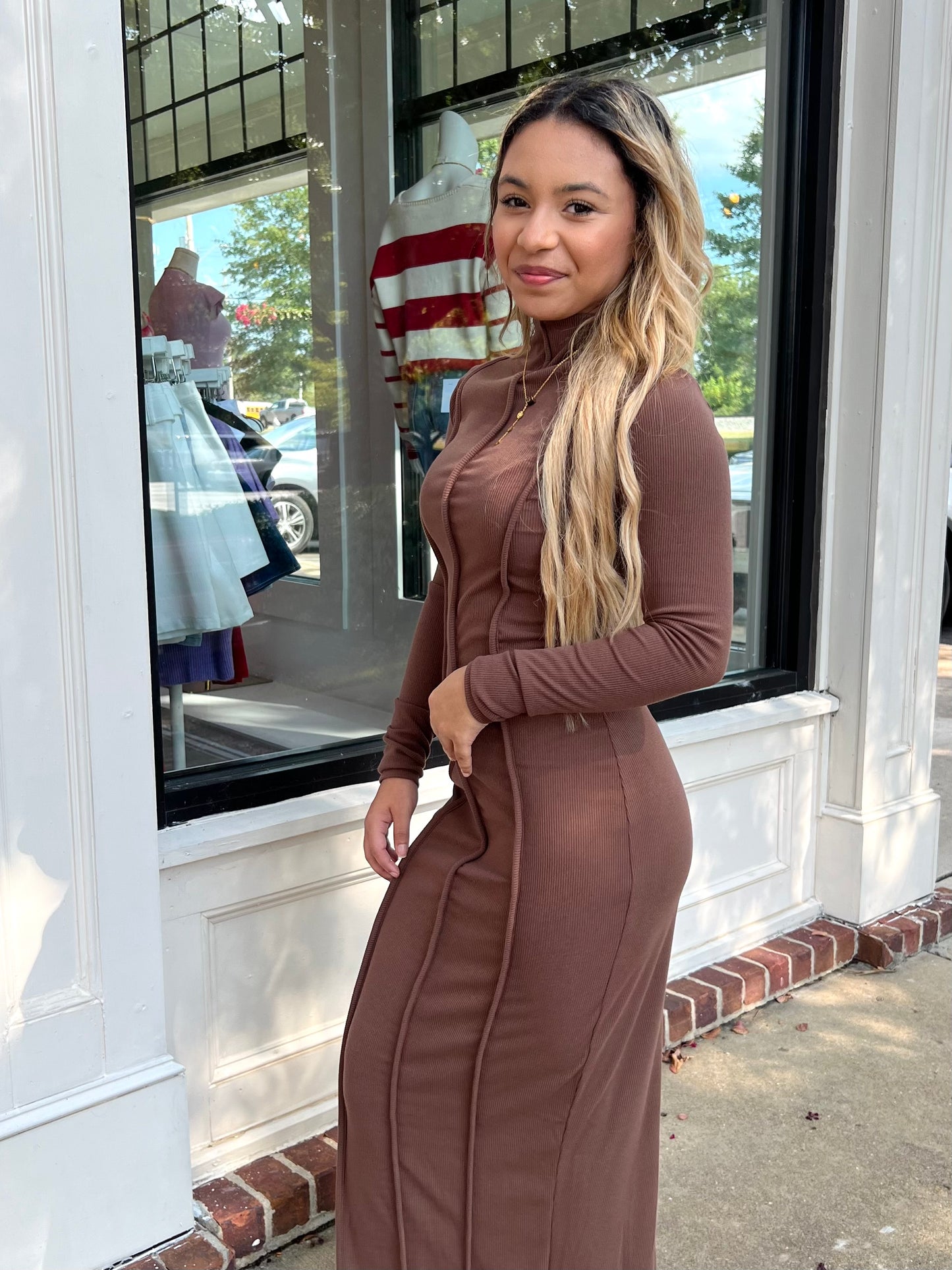 Brown Back Slit Maxi Dress