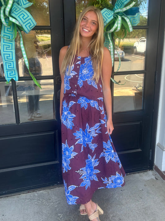 Blue Bloom Midi Skirt