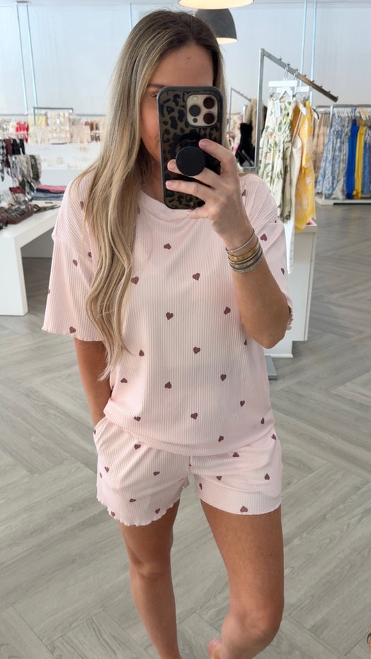 Valentine Heart Ribbed Lounge Set