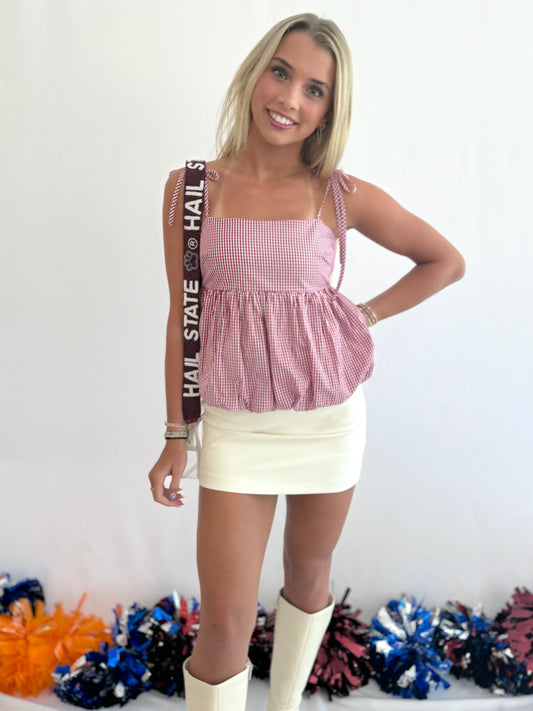 Red-White Bubble Hem Top