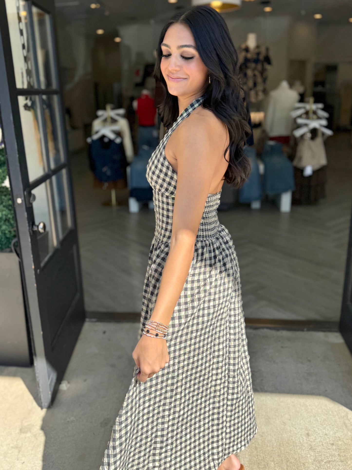 Vintage Checker Fit&Flare Halter Midi
