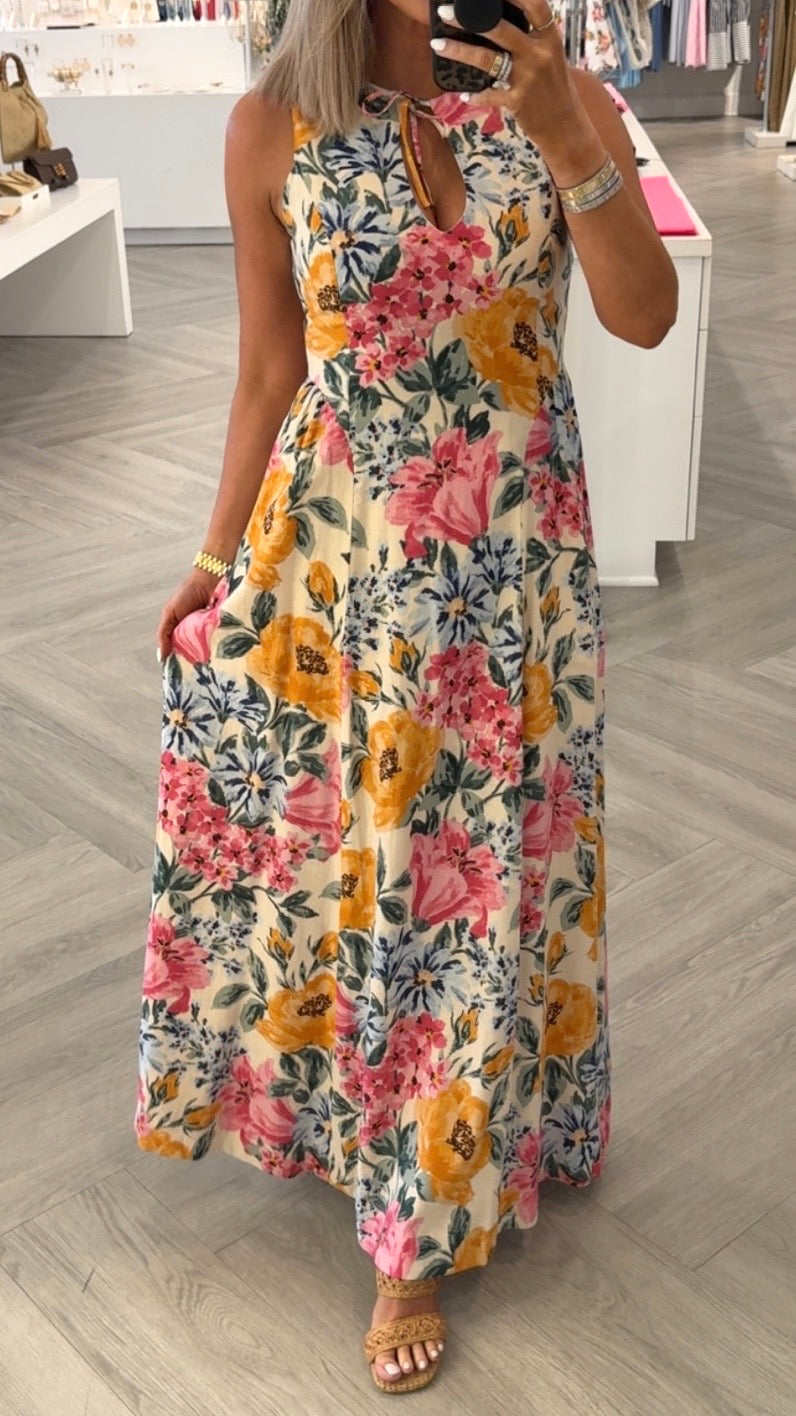 Canvas Floral Keyhole Maxi