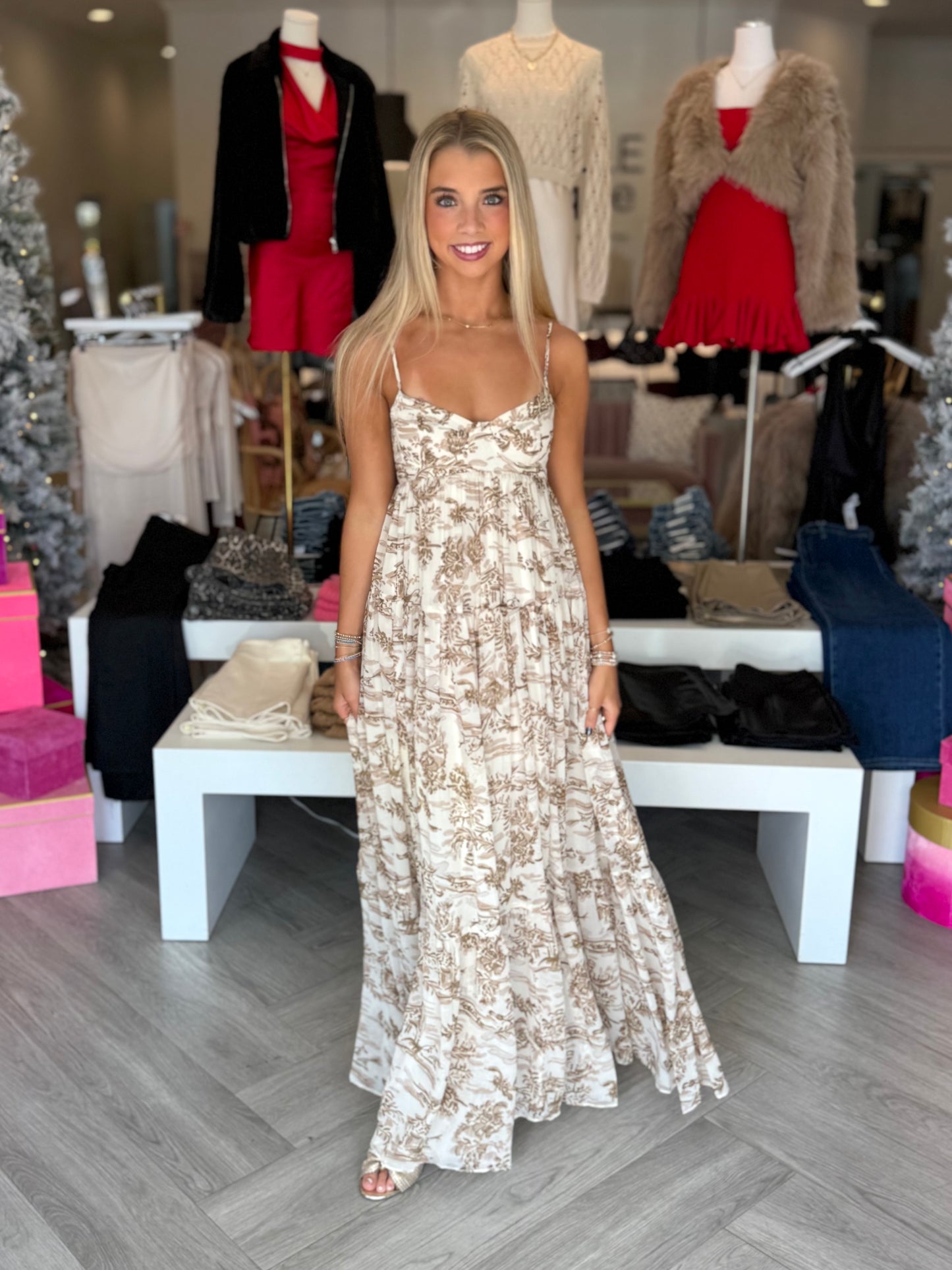 Brown Graphic Open Back Maxi