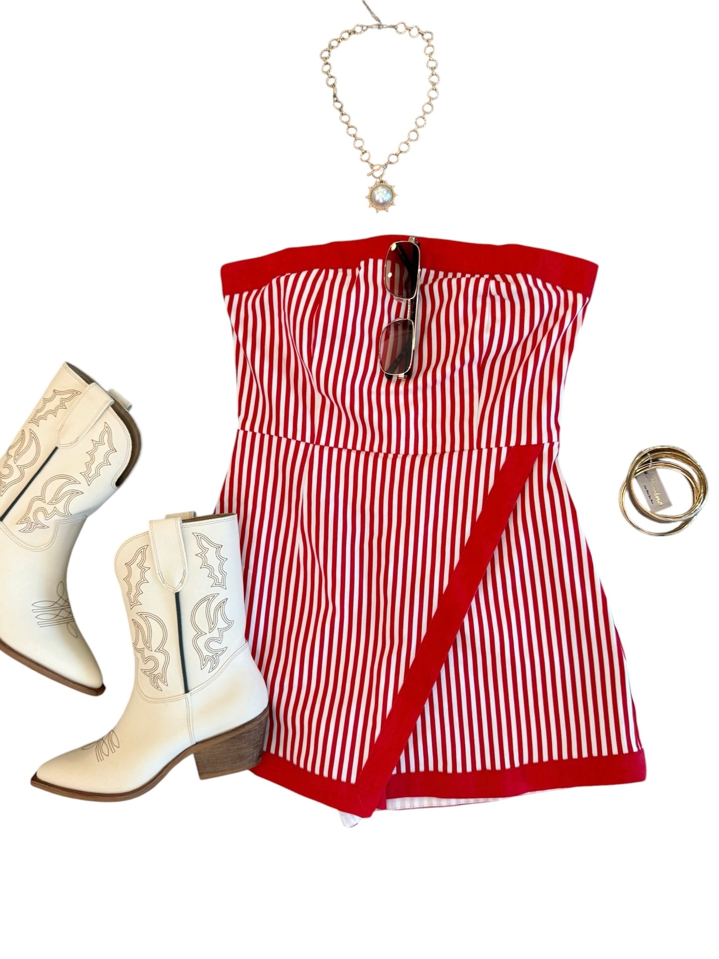 White/Red Denim Stripe Romper