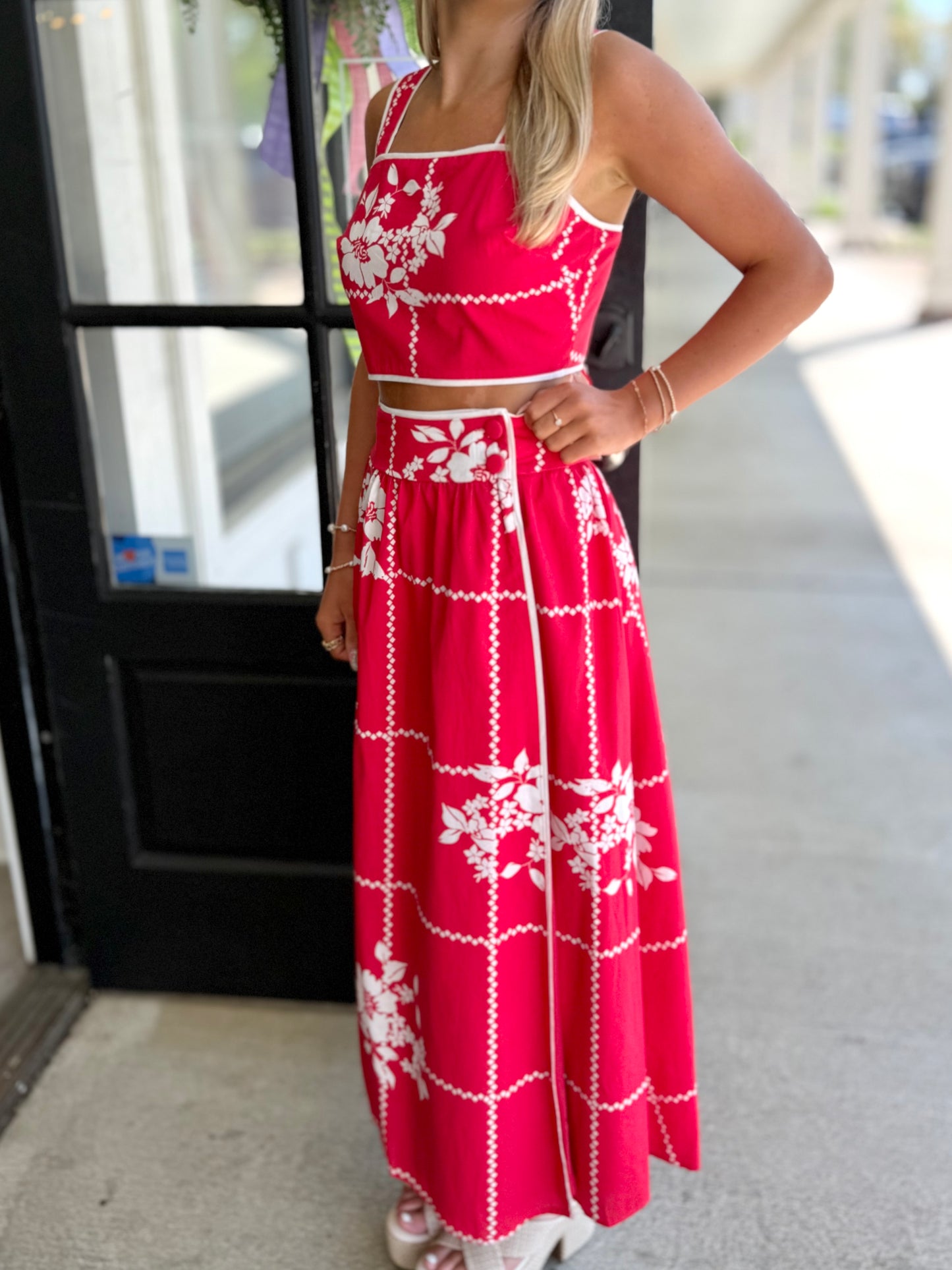 Red Japanesse Blossom Tube Top