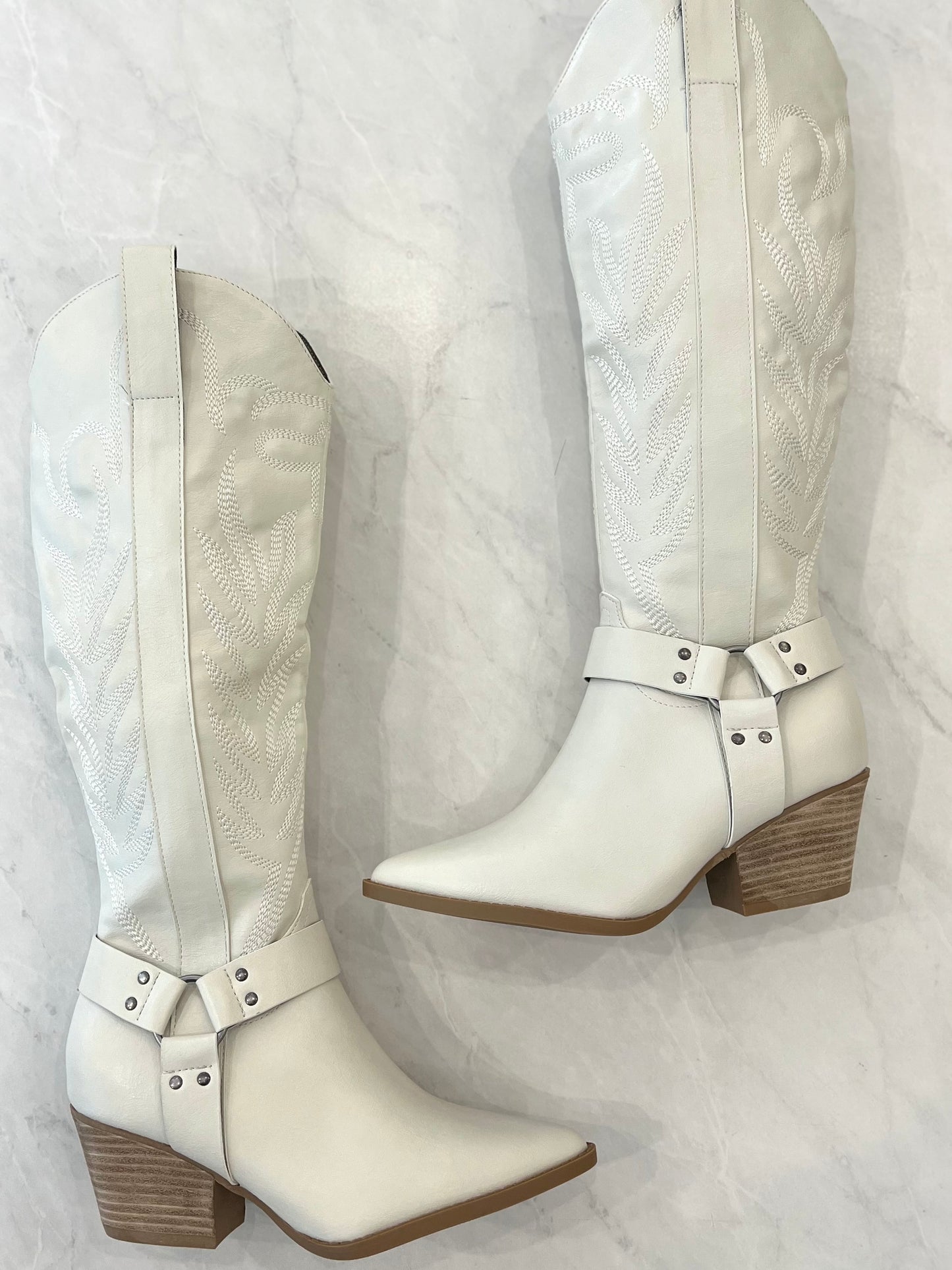 White Knee High Cowboy Boots