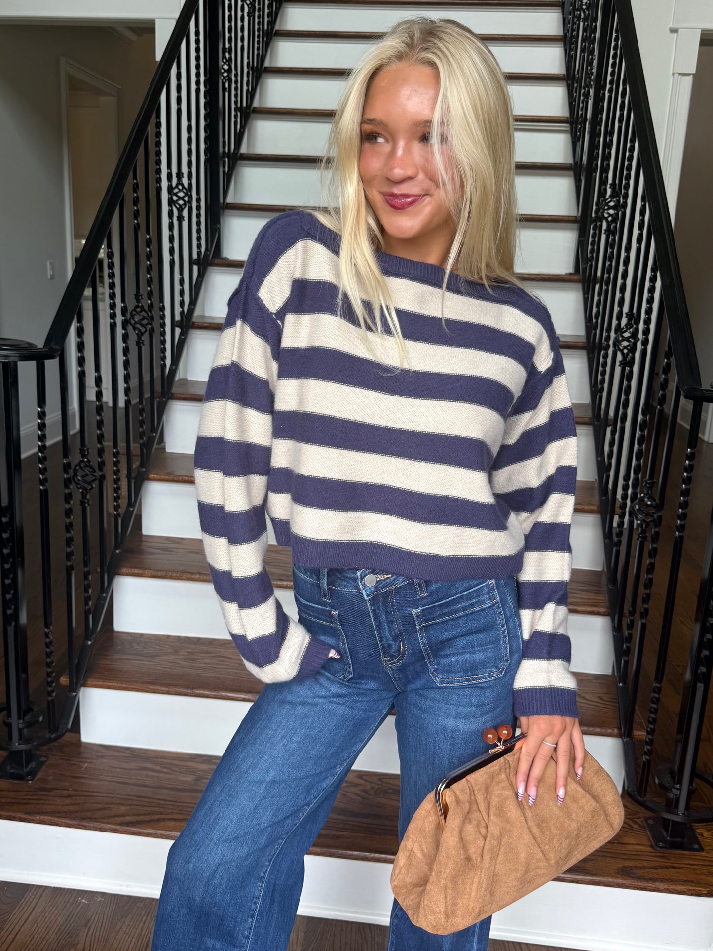 Denim Stripe Seam Sweater