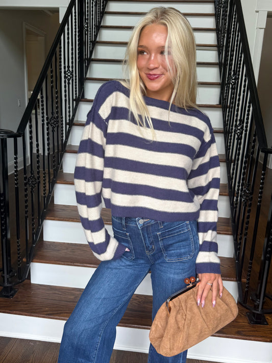 Denim Stripe Seam Sweater
