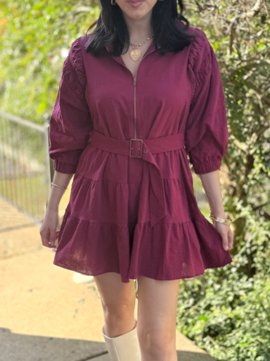 Zip Up Belted Mini Dress