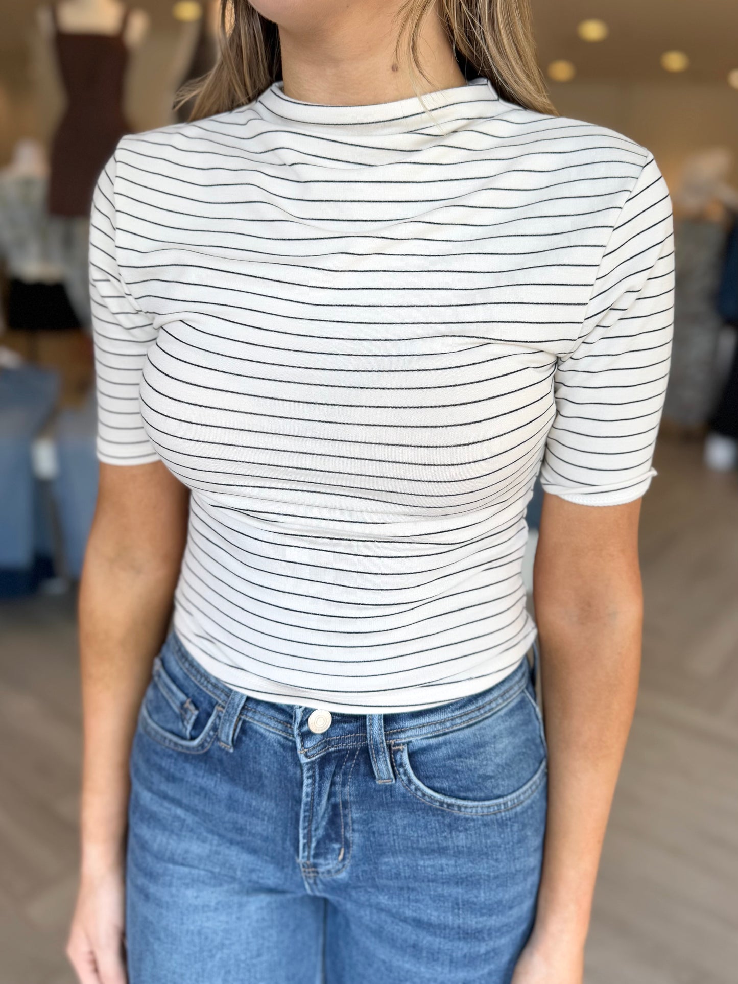 Cream Black Soft Stripe Top