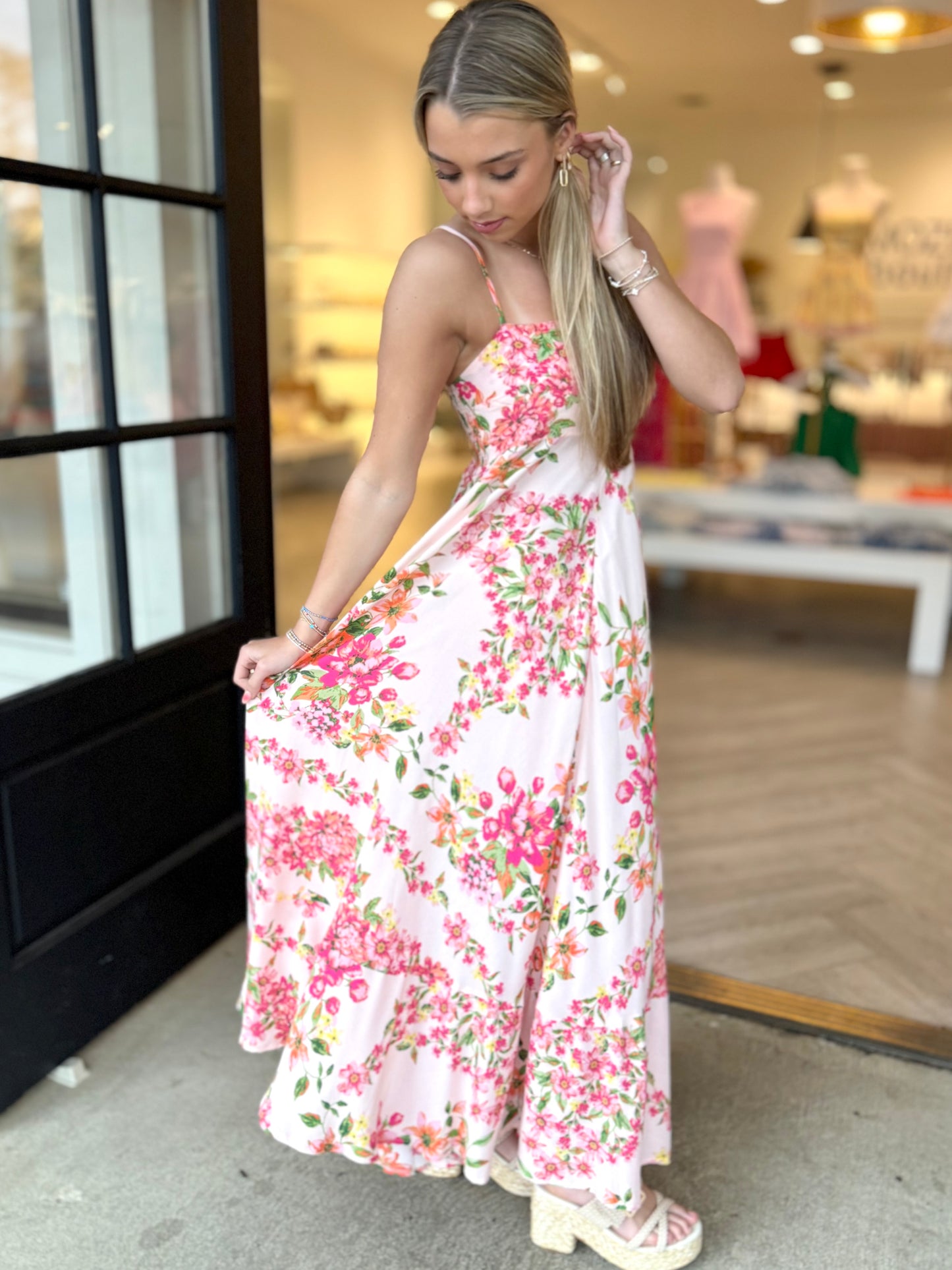 Peach Floral Flowy Dress