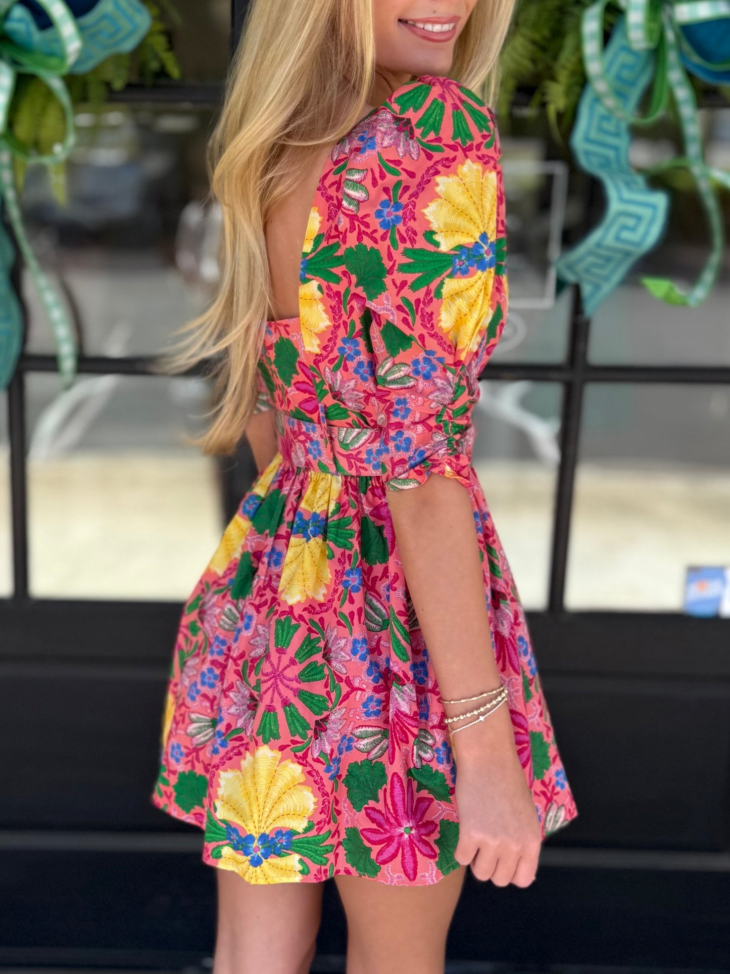 Salma Floral Belted Puff Sleeve Mini