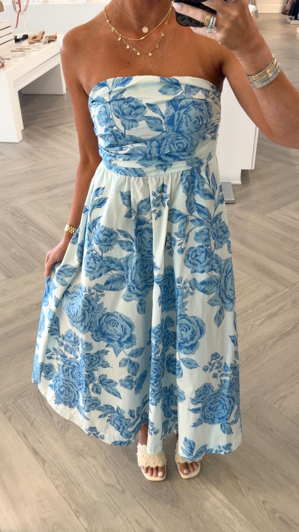 Blue Blossom Strapless Maxi