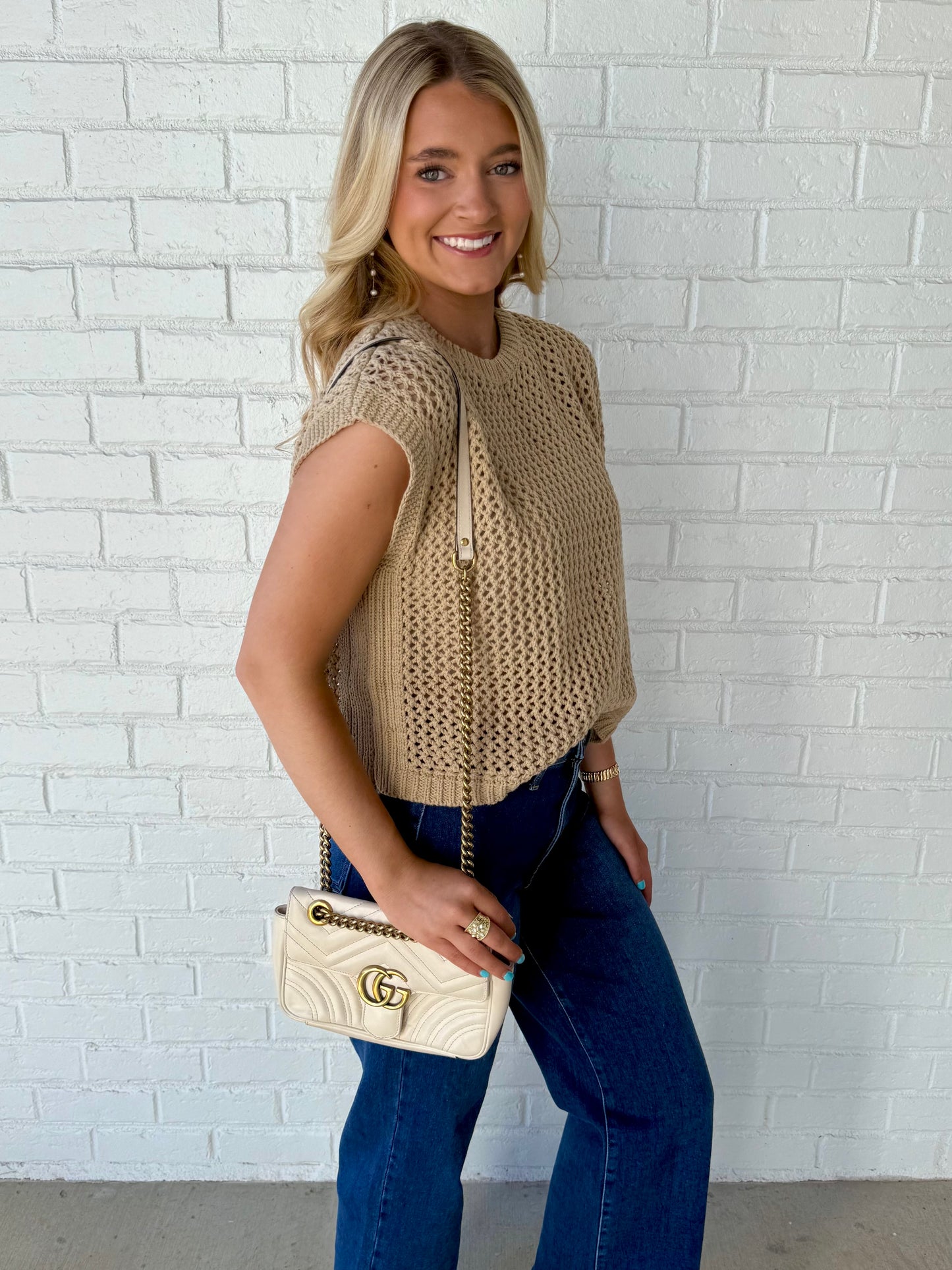 Mocha Sleeveless Crochet Sweater