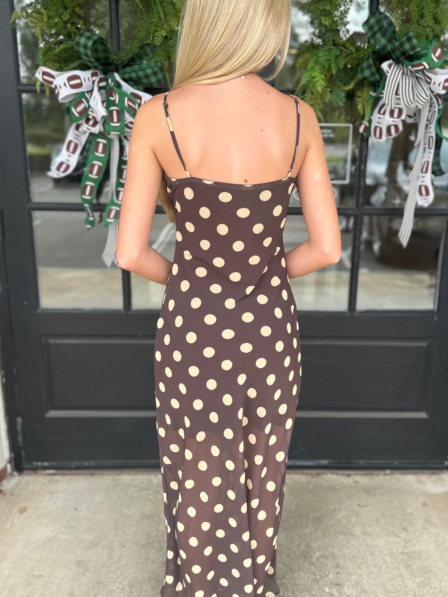 Brown Dotted Ruffle Maxi