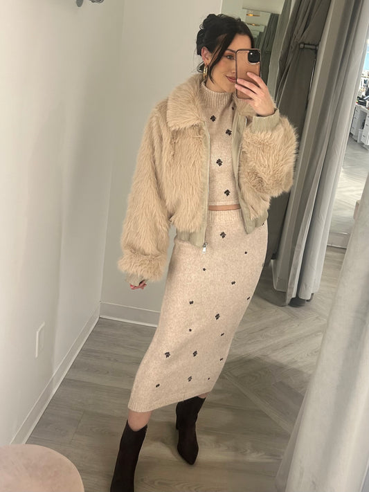 Oatmeal Brown Sweater Midi Skirt