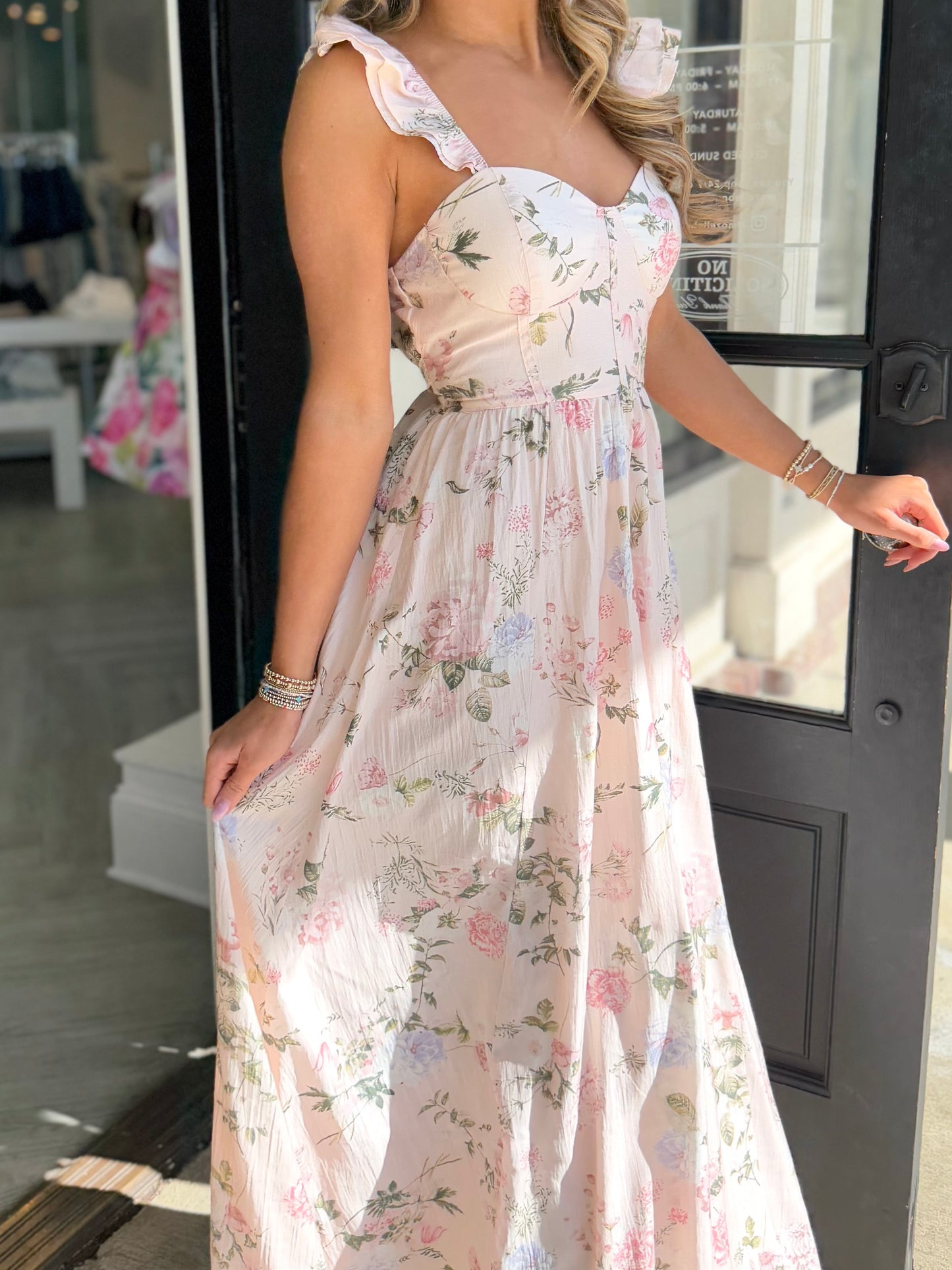 Blush Floral Sweetheart Corset Maxi