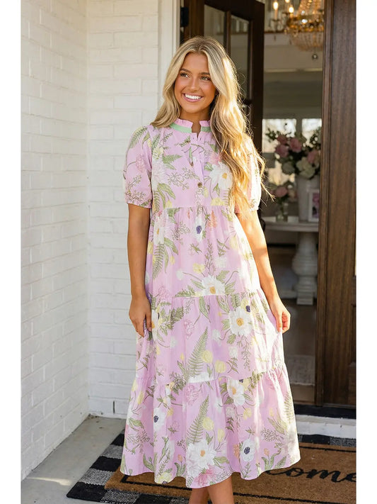 Pink Floral High Waist Maxi
